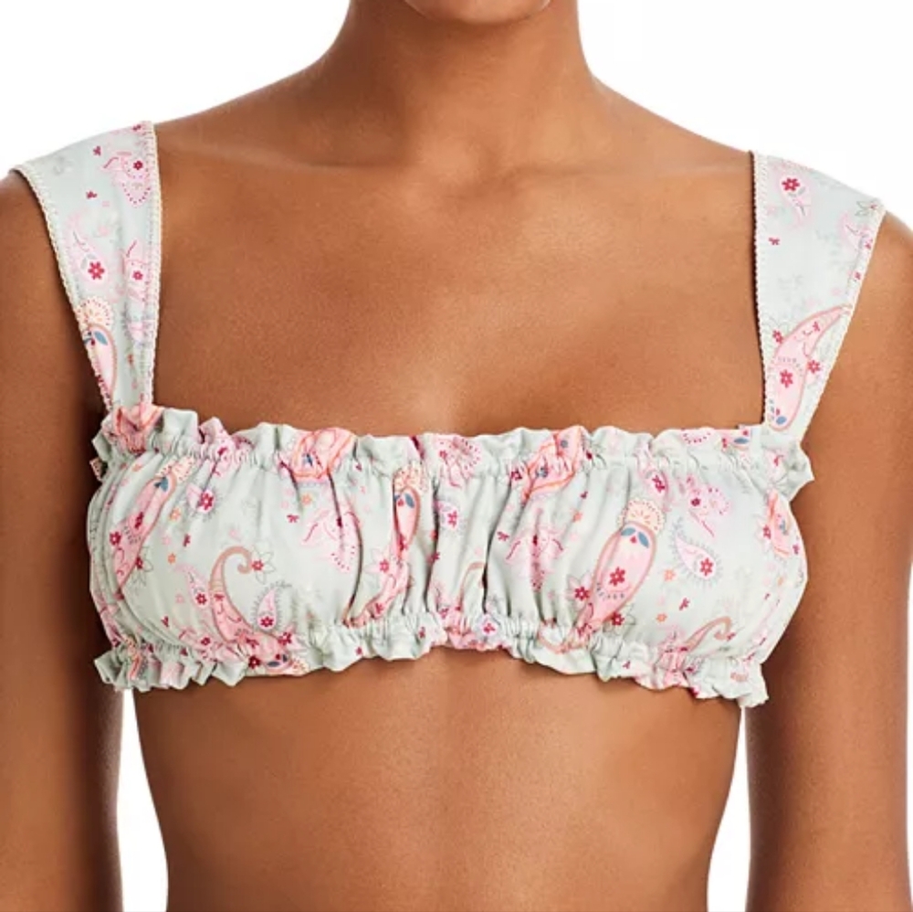 NWT‎ Capittana Mia Pink Paisley Ruched Bandeau Bikini Top M - Picture 2 of 6